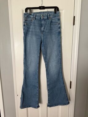 American Eagle Outfitters Medium Light Blue Super High-Rise Flare Jeans -Women's